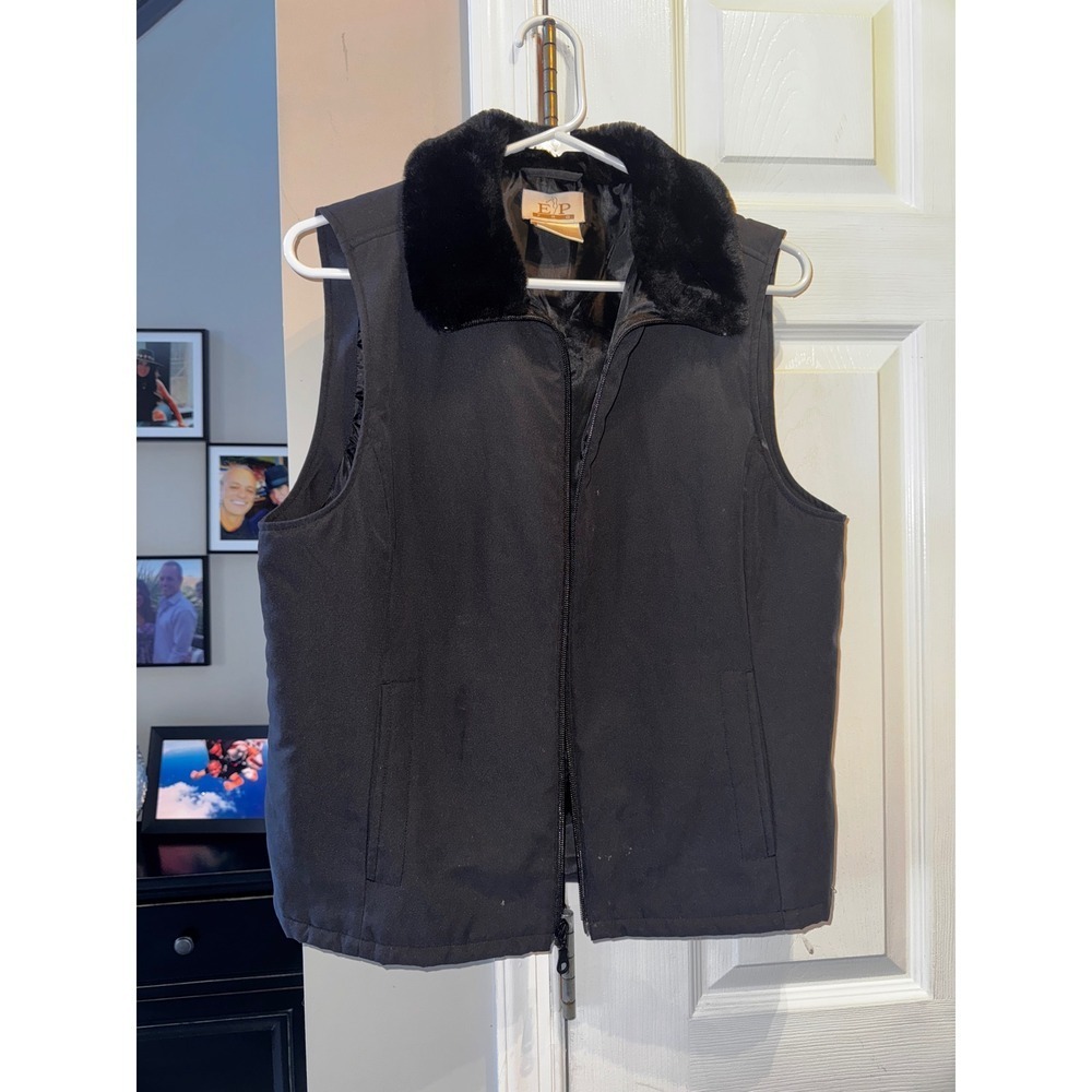 EP Sport Women's Black Faux Fur Collar Vest Puffer Quilted Lined M - Picture 2 of 6